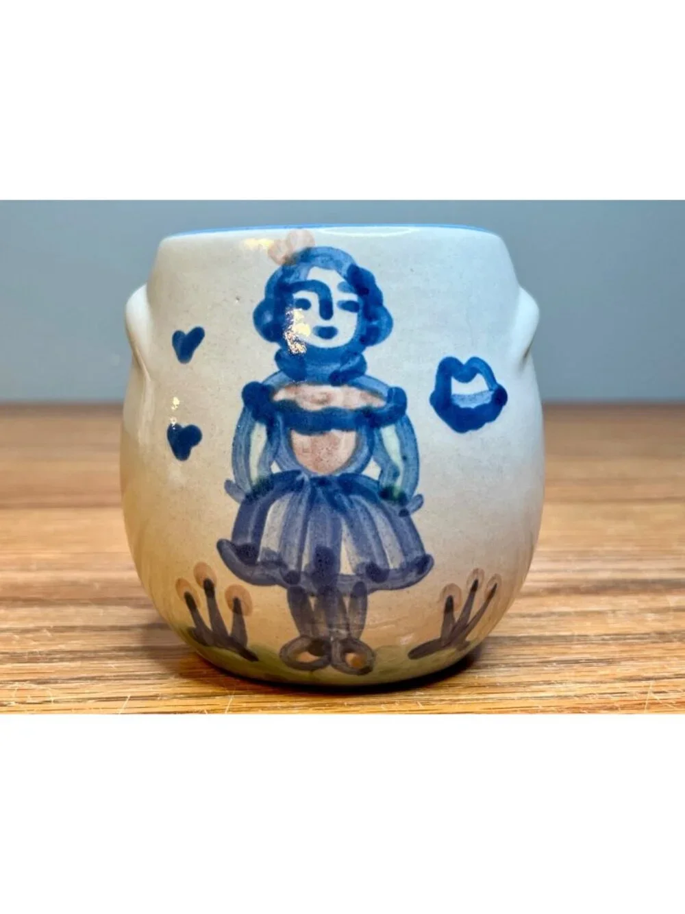 Vintage M.A. Hadley Stoneware Sugar Bowl & Creamer, Hand-Painted Farm Animal The